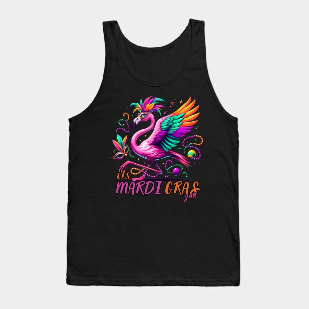 Vintage It's Mardi Gras Y'all Funny Flamingo Mardi Gras Tank Top by Figurely creative